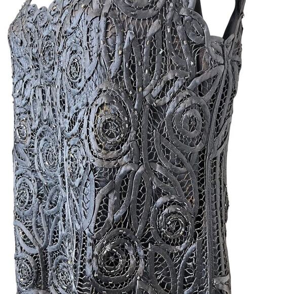 Soulmates Silk Whimsigoth Beaded Crochet Sleeveless Top Soutache Navy Satin sz S - Picture 9 of 16